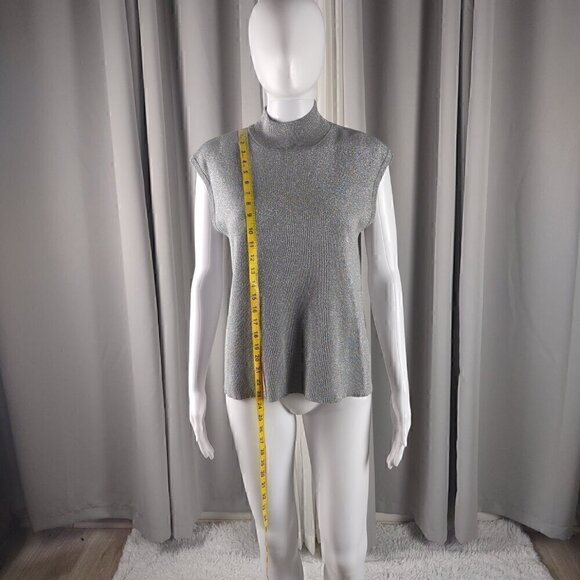 Coldwater Creek Silver Glitter Silk Blend Sparkle Mock Turtleneck Blouse Size L - Picture 6 of 12
